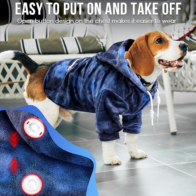 SlowTon Dog Hoodie Tie Dye - Warm Dog Sweater Hoodies with Pocket, Fall Winter Dogs Coat Jacket Pet Outfit Puppy Hooded Sweatshirt Clothes for Small Medium Large Dogs Boy Girl (Blue, S)