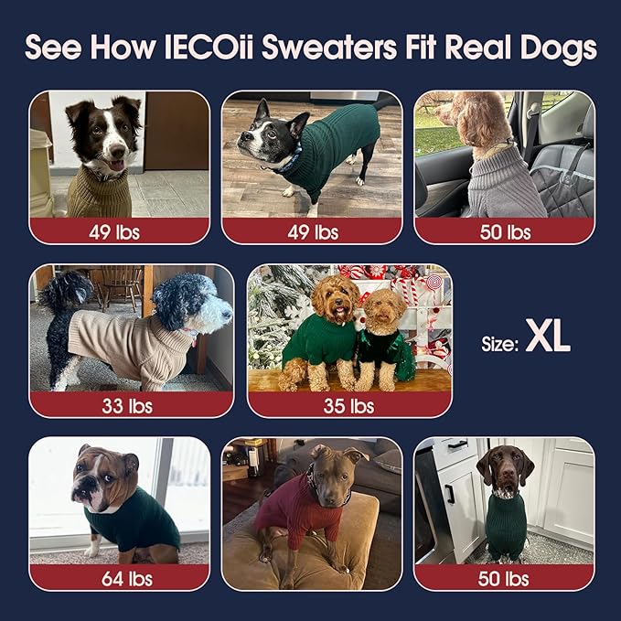 IECOii XL Dog Sweater,Winter Doggy Clothes for Large Dogs Girl Boy,Warm Pullover Soft Dog Sweater Turtleneck,Lightweight & Good Stretch for Active Dogs Like Beagle,Border Collie (White,XLarge)