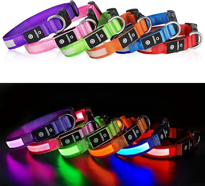 MASBRILL LED Dog Collar-Light Up Dog Collars Rechargeable Waterproof Lighted Dog Collar Night Walking Glow Collar for Small Medium Large Dogs