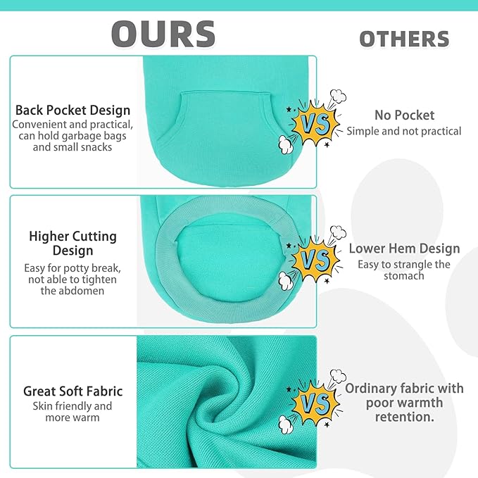 KOOLTAIL Basic Dog Hoodie - Soft & Warm Dog Hoodie Sweater with Leash Hole and Pocket, Dog Winter Coat, Cold Weather Clothes Sweatshirt for Small Medium Large Dogs Puppy Cat Boys Girls Lake Blue XS