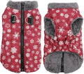 Warm Fleece Dog Coats with Durable Harness Buitl in D-Ring,Waterproof Puppy Jacket for Small Dogs,Dog Vest for Cold Winter,Red,Snow Pattern XS