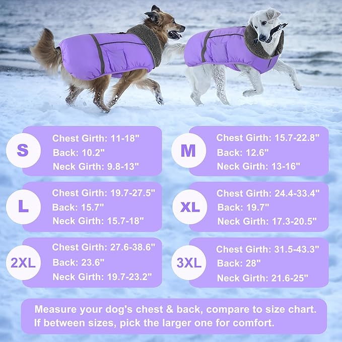 Dogcheer Warm Dog Coat, Waterproof Dog Jacket Christmas Puppy Winter Coat with Buckle, Reflective Adjustable Pet Snow Jacket Fleece Sweater for Small Medium Large Dogs - Taro Purple L