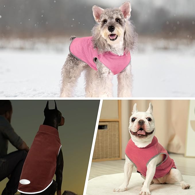 cyeollo 2 Pack Fleece Dog Sweater Vest Dog Sweatshirt Reflective Lightweight Pet Clothes for Small Dogs Girl Pet Apparel Pink, Fuschia, L