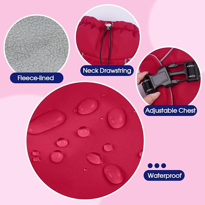 FUAMEY Dog Cold Weather Coats,Dog Winter Jackets for Large Dogs Warm Dogs Coat with Reflective Strips Waterproof Pet Snowsuit Thick Paded Pets Vest for Beagle Corgi Wine Red L
