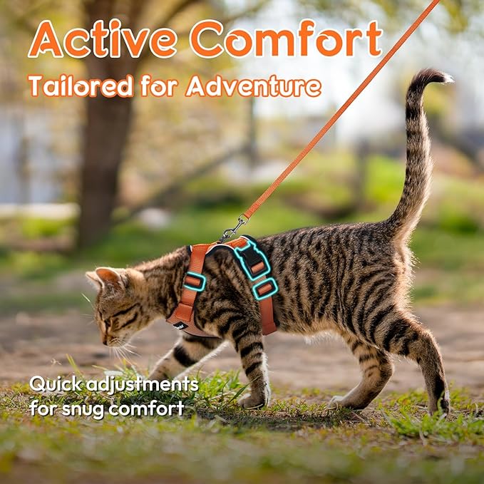 Dooradar Cat Harness and Leash Set, Escape Proof Safe Adjustable Kitten Vest Harnesses for Walking, Easy Control Soft Breathable Mesh Jacket with Reflective Strips for Cats, Orange, XS