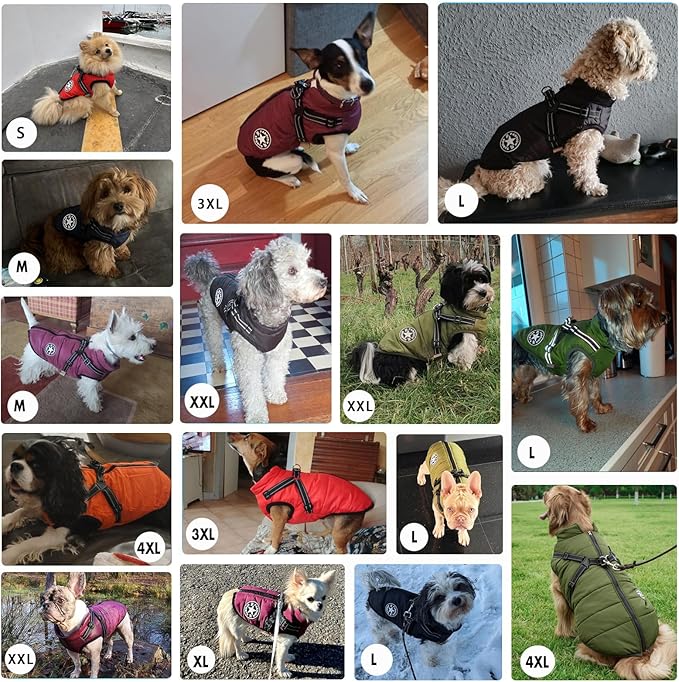 Aiboria Dog Coat for Winter Waterproof Dogs Jackets Windproof Fleece Small Dog Vest Harness Winter Padded Pet Black XL