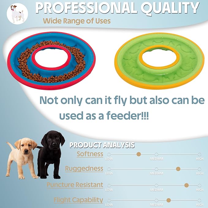3 Pcs Flying Discs, Interactive Flyer Toys, Feedable Lightweight Catch and Fetch Toys for Small Medium Large Dogs, Floats in Water & Safe on Teeth, 9.05 Inch