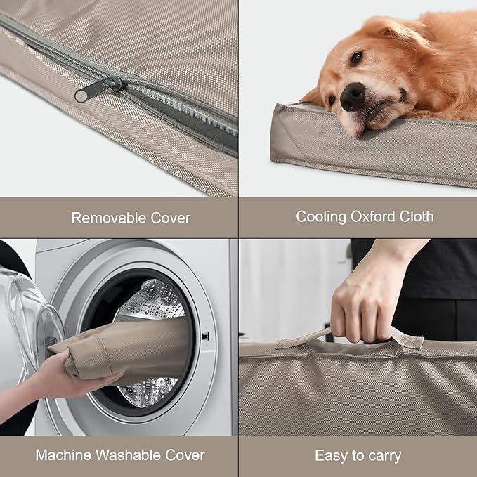 Outdoor Orthopedic Dog Bed for Medium Dogs & Cats, Waterproof Flat Pet Mat with Egg Crate Foam & Washable Removable Oxford Cover, 30x20 Inch, Khaki
