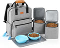 Dog Travel Bag, 25L Airline Approved Dog Travel Backpack for Pet Travel Accessories with 2 Food Storage Containers, 2 Foldable Bowls for Short Trips, Grey