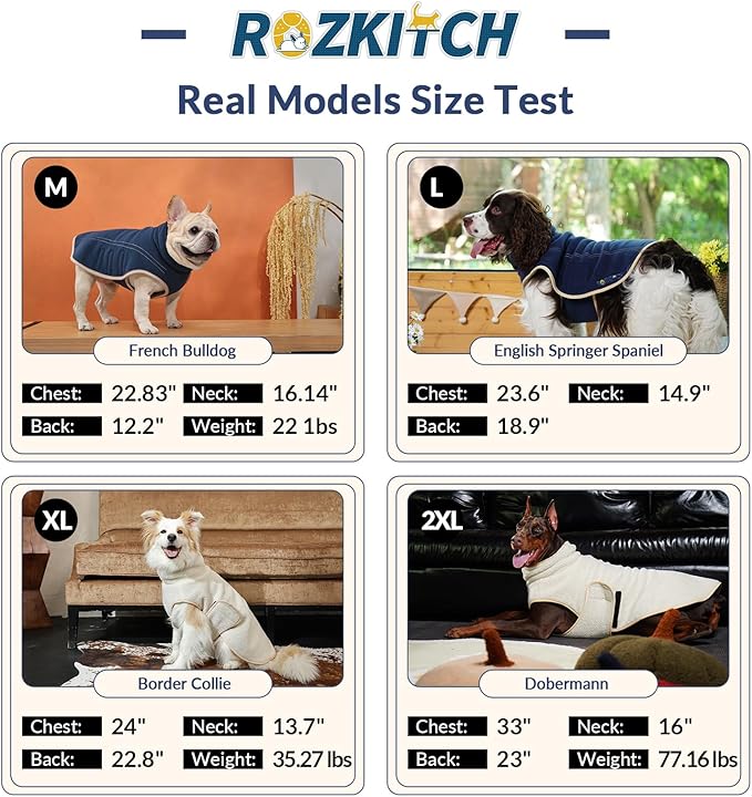 ROZKITCH Reversible Dog Jackets for Large Dogs, Thick Fleece Sherpa Sweater with Leash Hole & Embroidery, Adjustable Double-Sided Plush Sweatshirt for Medium Large Breeds DarkBlue XL
