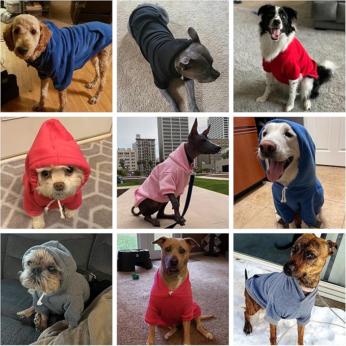 KOOLTAIL Basic Dog Hoodie - Soft and Warm Dog Hoodie Sweater with Leash Hole and Pocket, Dog Winter Coat, Cold Weather Clothes Sweatshirt for Small Medium Large Dogs Puppy Cat Boys Girls Blue XS