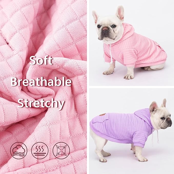 2 Pack Dog Hoodie Sweaters for Small Medium Dogs Warm Dog Clothes for Large Dogs Soft Waffle-Like Laminated Sweatshirt Bulldog (Pink+Purple, L (Back: 19",Chest: 28", Neck: 17.5"))