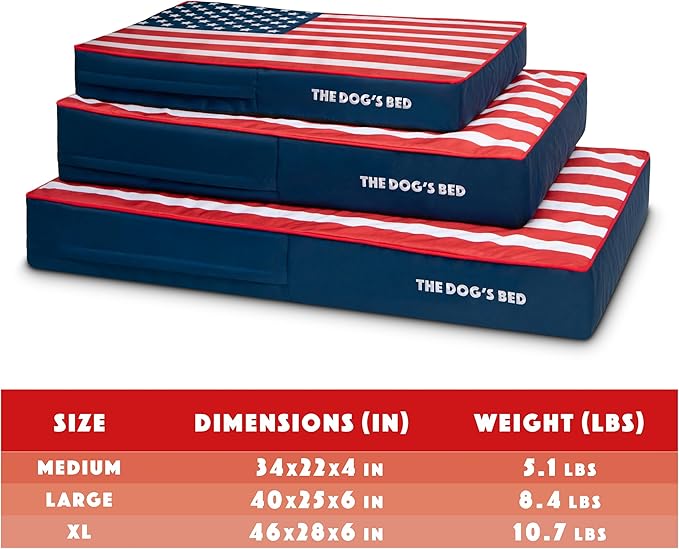 The Dog’s Bed Orthopedic Memory Foam Dog Bed, Medium Blue & Red Trim USA Center Flag, Pain Relief for Arthritis, Hip & Elbow Dysplasia, Post Surgery, Supportive, Calming, Waterproof Washable