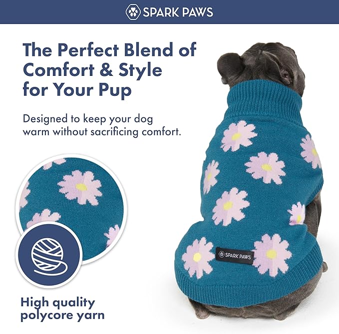 Spark Paws Knit Dog Sweater – Ultra Soft Warm Winter Dog Sweater for Small, Medium & Large Dogs – Stretch Fit Pet Sweater for French Bulldog, Pitbull, Girl & Boy Dogs Jacket, (Flower,3XL)