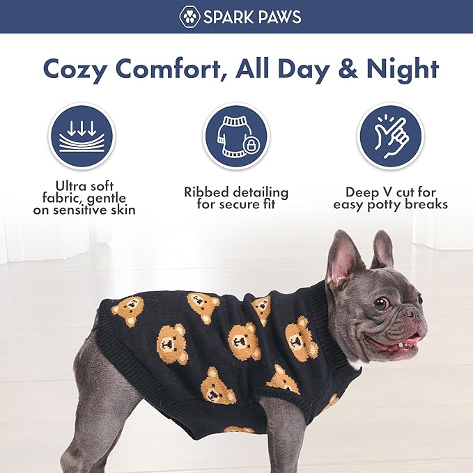 Spark Paws Knit Dog Sweater – Ultra Soft Warm Winter Dog Sweater for Small, Medium & Large Dogs – Stretch Fit Pet Sweater for French Bulldog, Pitbull, Girl & Boy Dogs Jacket, (Broken Teddy, 2XL)