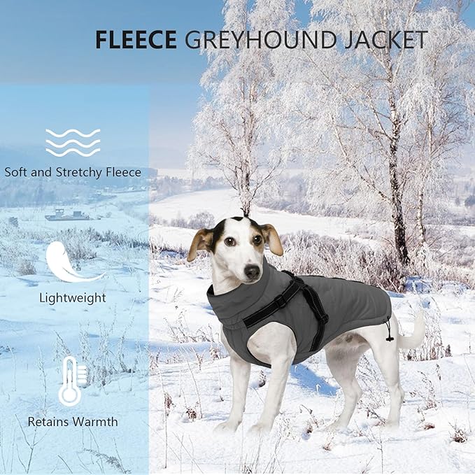 Geyecete Winter Warm Coat Waterproof Dog Jacket with Harness Traction Belt, Pet Outdoor Jacket Dog Autumn and Winter Clothes - Gray - XXL