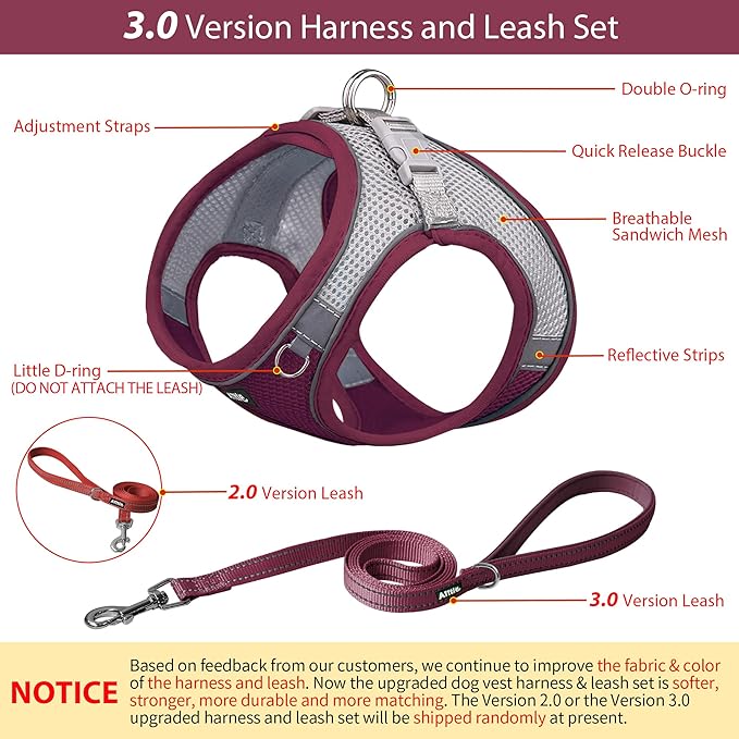 AIITLE Escape Proof Dog Harness - Step in Adjustable Dog Harness No Choke Over with Breathable Mesh and Quick-Release Buckle for Summer- Outdoor Walking, Camping, Training for Medium Dogs Burgundy XL
