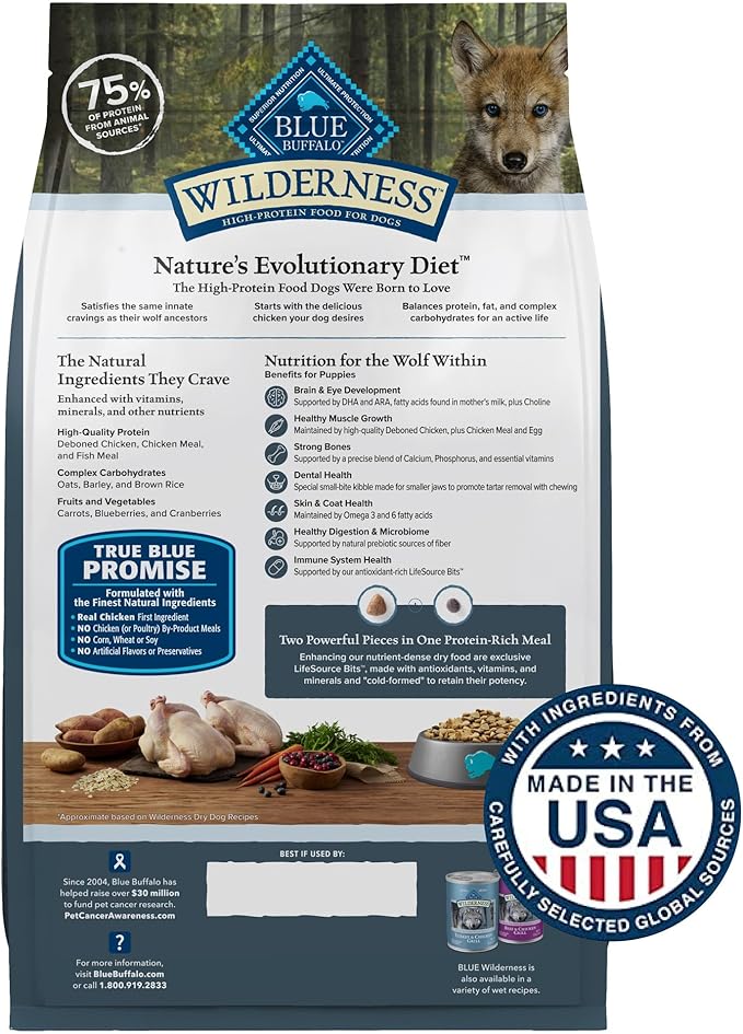Blue Buffalo Wilderness High-Protein Natural Dry Food for Puppies, Chicken Recipe, 28-lb. Bag