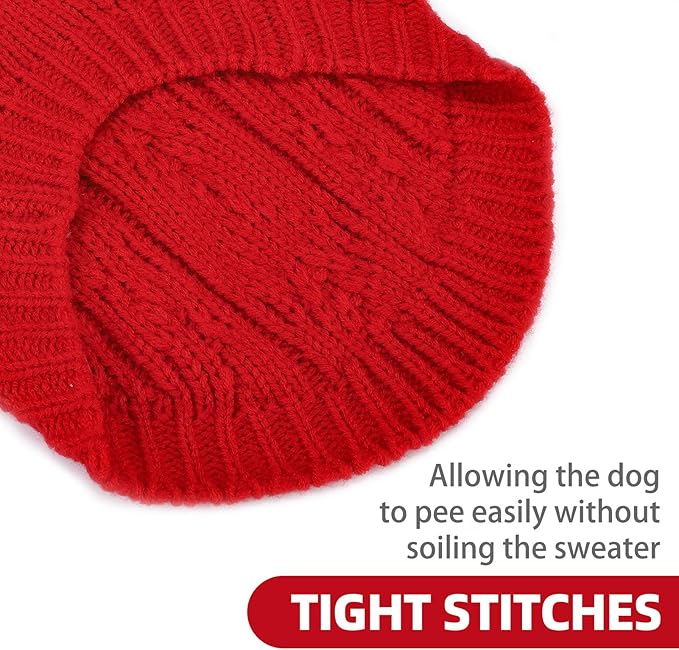 PUPTECK Dog Sweater, Turtleneck Warm Knitted Pullover Coat, Thick Cable Knitwear Clothes in Winter, Pet Apparel Outfits for Small Medium Dogs, for Cold Weather Indoor & Outdoor, Red S