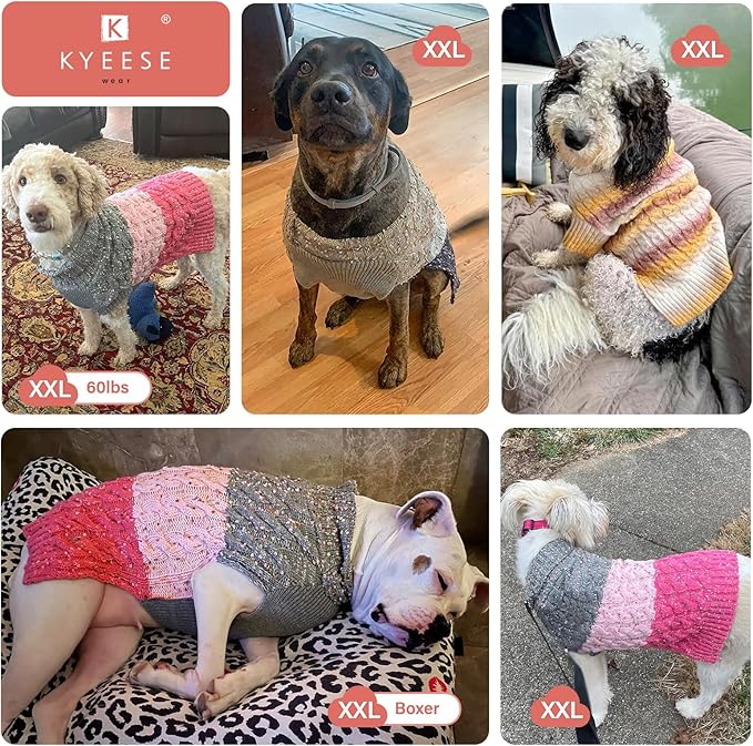 KYEESE Dog Sweater Color Block Dog Sweaters for Medium Dogs Boy with Fuzzy Thread Knitted Turtleneck Pet Sweater Fall Winter Dogs Clothes, Brown, XXL