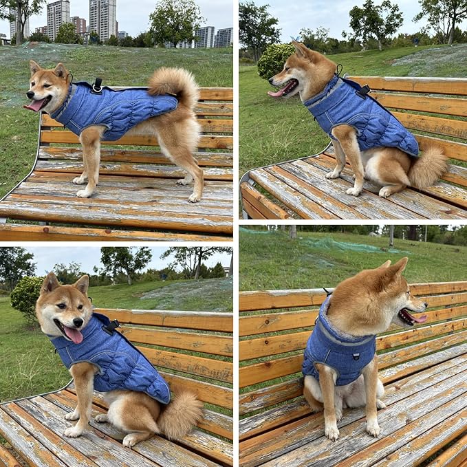 Malier Dog Coat, Reflective Dog Jacket Waterproof Windproof Puppy Cold Weather Coats with Harness Built in, Winter Extra Warm Pet Coat Fleece Vest for Small Large Pets and Puppy (Blue, XX-Large)