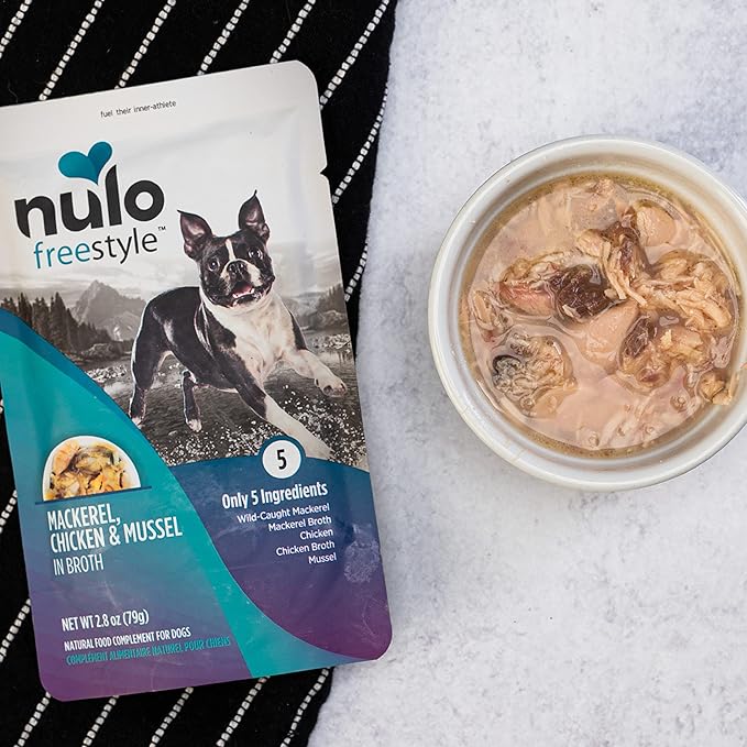 Nulo Freestyle Mackerel, Chicken, & Mussel in Broth Real Meat Dog Food Topper, 2.8 Ounce (Pack of 24)