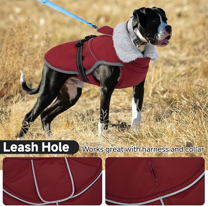 Lelepet Warm Dog Winter Coat Reflective Dog Jacket Fleece Vest Waterproof Windproof Cold Weather Coats with Adjustable Buckle Plush Turtleneck Pet Snowsuit for Small Medium Large Dogs,Pug,Beagle,L