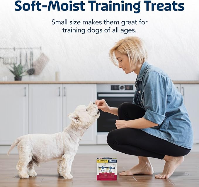 Blue Buffalo Bits Natural Soft Moist To Go Dog Training Treats Beef Recipe 1-oz Bags (Pack of 12)