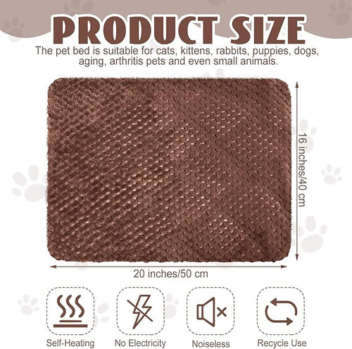 4 Pcs Self Heating Cat Pad Self Warming Cat Bed Dog Heating Pad Washable Thermal Pet Mat for Indoor Outdoor Pet 16 x 20 Inch Removable Non Slip(Coffee)