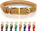 OOPSDOGGY Reflective Rolled Leather Dog Collar Adjustable Soft Padded Pet Collar for Small Medium Large Breed Dogs (Camel, L, 14"-18")