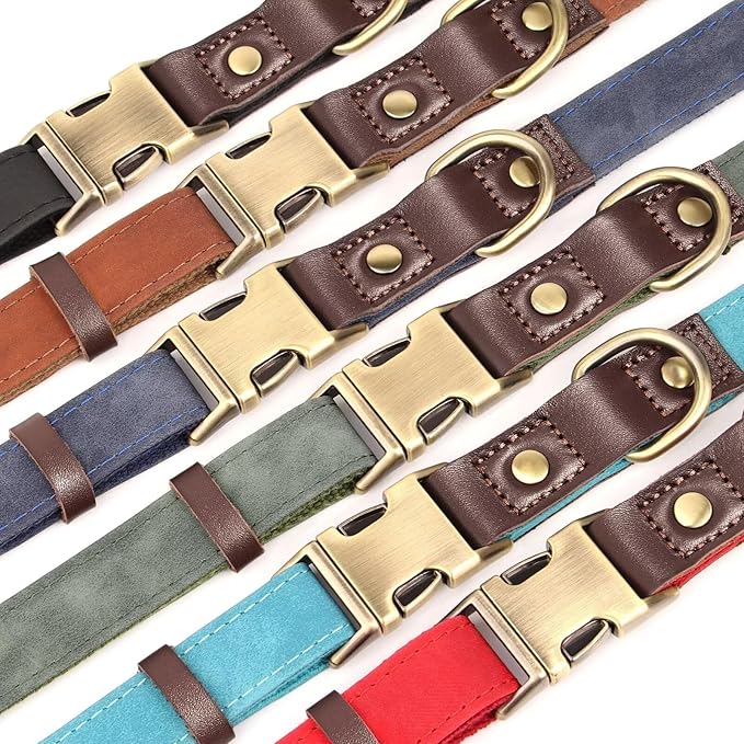 Didog Soft PU Leather Dog Collars for Small Dogs,Classic Adjustable Dog Collars with Quick Release Metal Buckle,Easy Clean and Comfortable with Nylon Lining,Blue,S Neck 10-15"