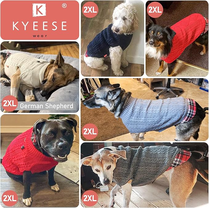 KYEESE Dog Sweater Warm Turtleneck Medium Dogs Sweater with Gingham Patchwork Comfy Pet Coat for Fall Winter Cold Weather Soft Pullover Dog Sweaters for Medium Dogs Girl