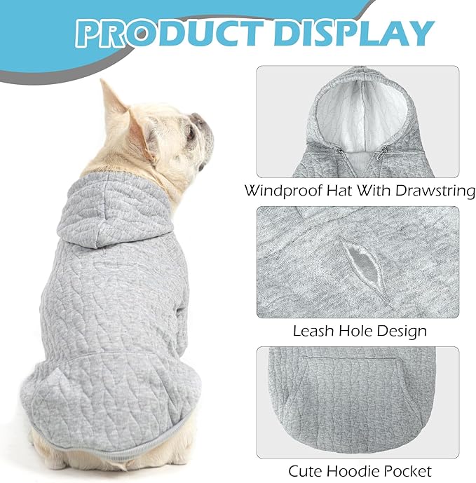 EXPAWLORER Textured Cable Knit Basic Dog Hoodie, Elevated Style Dog Sweater with Leash Hole and Pocket, Soft and Warm Pet Winter Coat, Cold Weather Clothes for Small Medium Large Dogs,Grey XXL