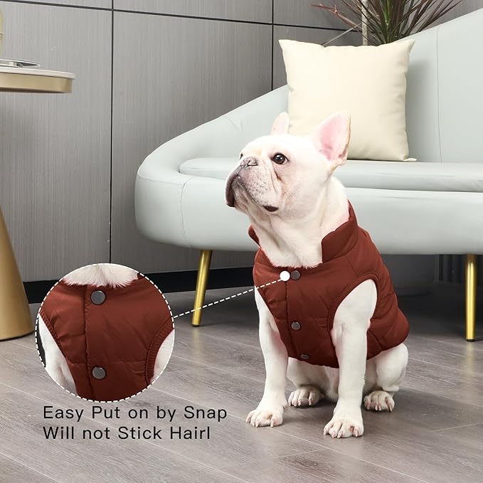 2 Layers Fleece Lined Warm Dog Jacket for Winter Cold Weather,Soft Windproof Large Dog Coat,Brown XXL