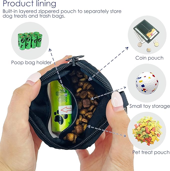 Dog Treat Pouch for Pet Walking and Training with Clicker Poop Bags Small Fanny Zipper Pack Holder for Puppy Snack Dispenser Kit for Leash and Outdoor Use (Pink)