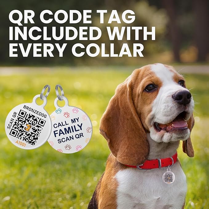 BRONZEDOG Rolled Leather Dog Collar for Small Medium Large Dogs with QR ID Tag (M: 14-16 Inch, Coffee Brown)