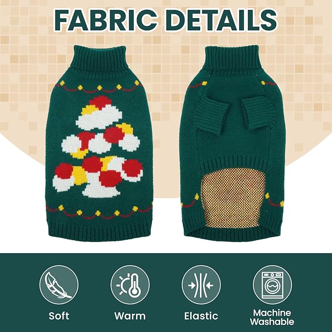 BRKURLEG Dog Sweaters, Christmas Dog Sweaters for Small Dogs Boy Girl, Warm Pet Sweater for Cold Weather, Xmas, New Year, Pet Pullover Sweater for Cats, Dachshund, Poodle, Shih Tzu (Green, S)