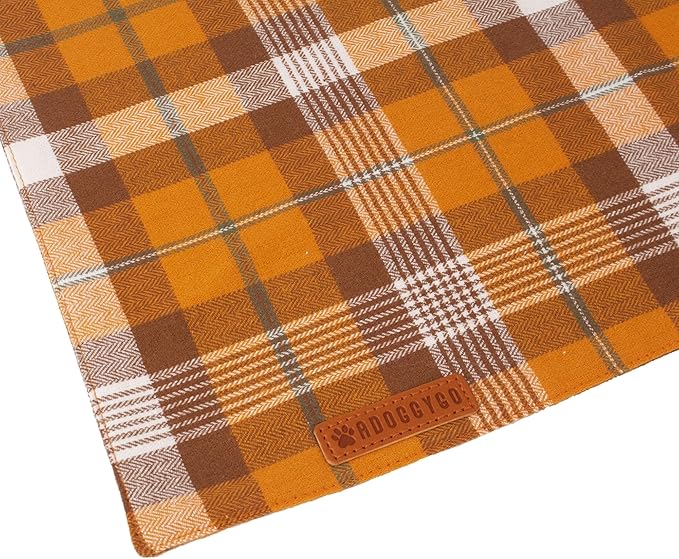 ADOGGYGO Fall Dog Bandanas 2 Pack, Halloween Thanksgiving Holiday Pet Scarf, Multiple Sizes Offered, Orange Plaid Fall Bandana for Small Dogs Cats Pets (Small)