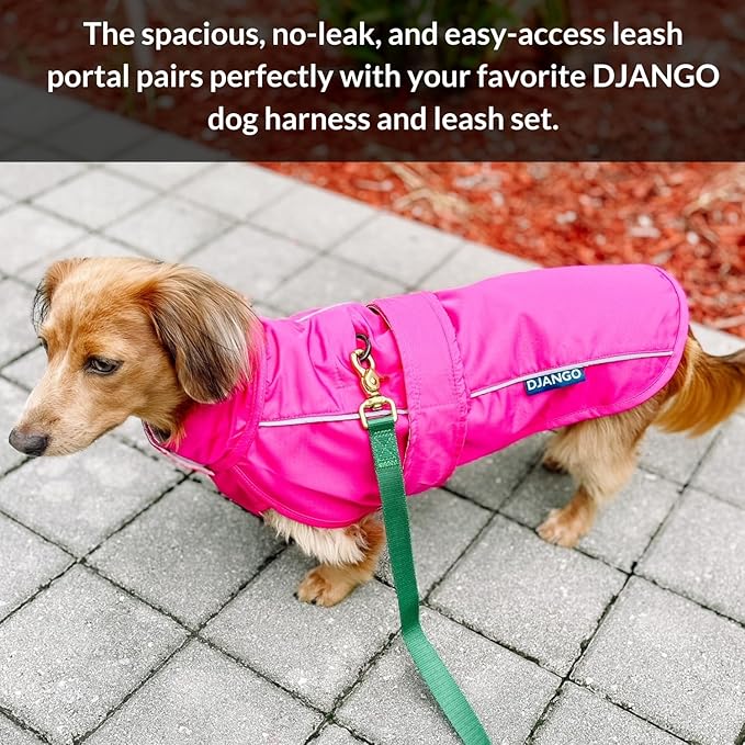 DJANGO Dog Jacket & Raincoat – Lightweight Water-Resistant Coat for Small, Medium, Long Dogs, Dachshunds – Reflective, Adjustable Fit, Harness-Compatible, Easy-Access Harness Hole - Lilac Purple Large