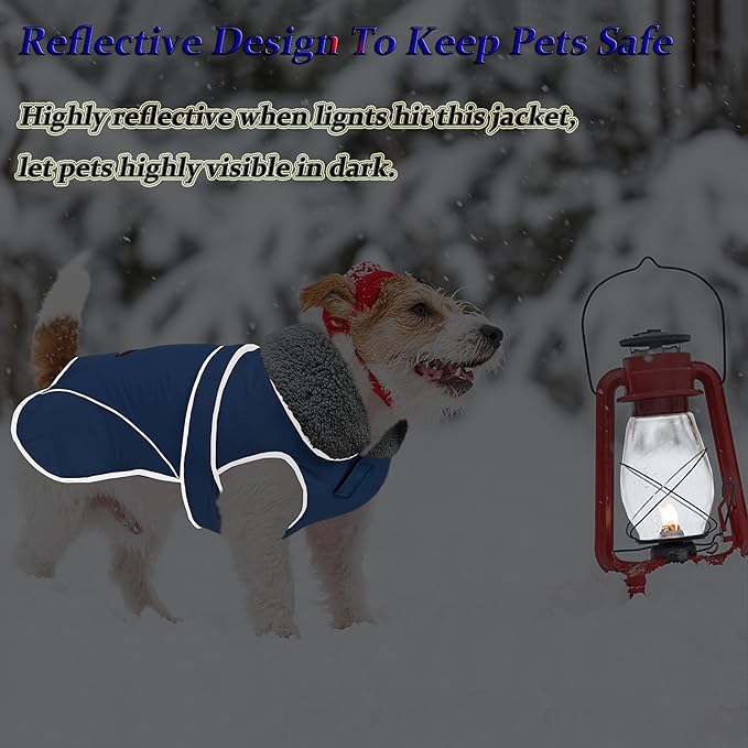 Dogcheer Dog Coat, Waterproof Dog Jacket Reflective Pet Winter Coat with Adjustable Hook & Loop, Christmas Puppy Fleece Jacket Warm Turtleneck Snowsuit for Small Medium Large Dogs - Blue, 3XL