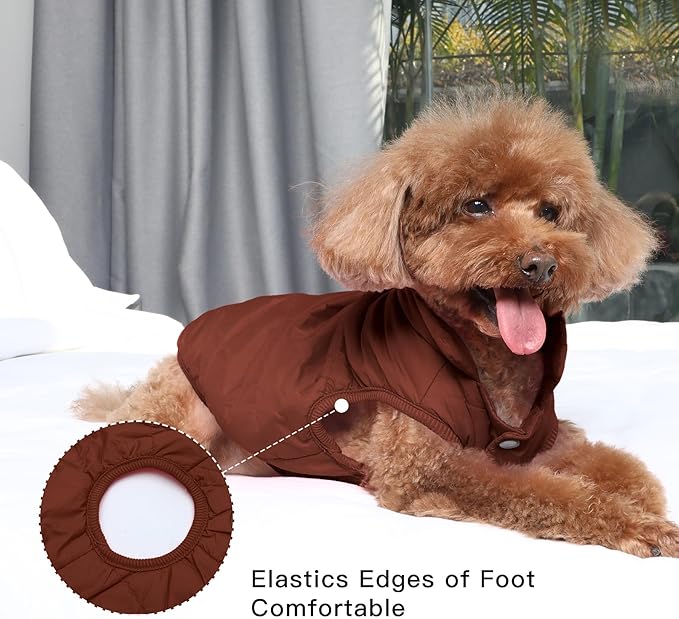 2 Layers Fleece Lined Warm Dog Jacket for Winter Cold Weather,Soft Windproof Large Dog Coat,Brown XXXL