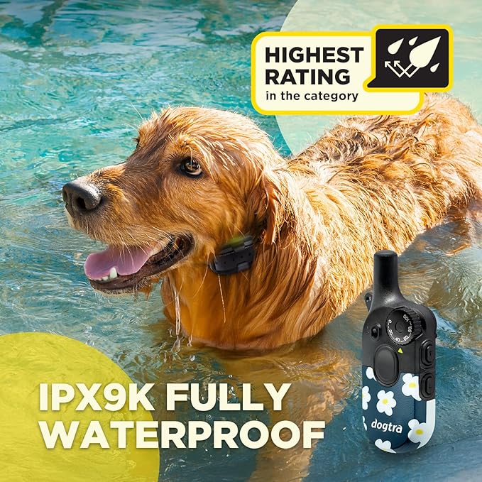 Dogtra 200iQ Remote Training E Collar – 100 Levels, Tone, Vibration, 1/2 Mile Range – Compact, Waterproof, One-Handed Control for Dogs 10 lbs+ – Lightweight Design for Daily Training – Flower Power