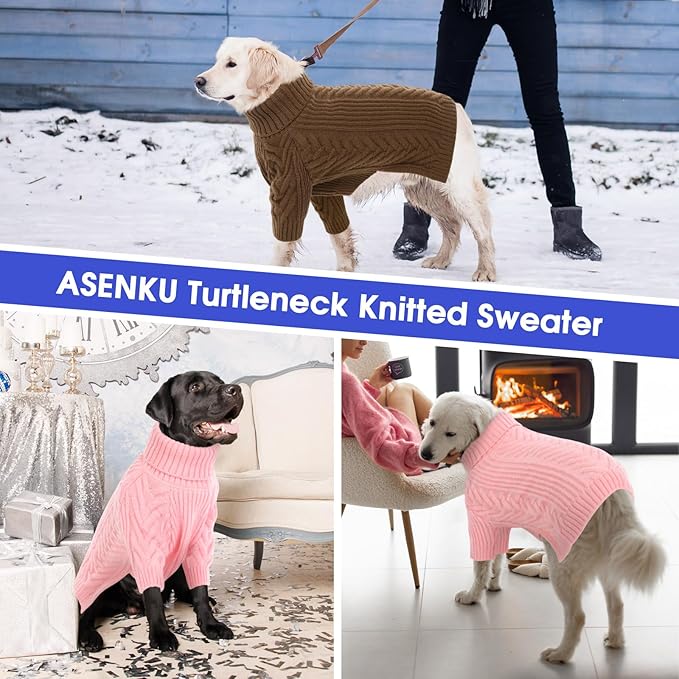 ASENKU Extra-Large Dog Sweater, Dog Sweaters for Extra Large Dogs, Pet Sweatshirt Apparel Turtleneck Pullover Winter for Doberman, Great Dane (Pink, 3XL)