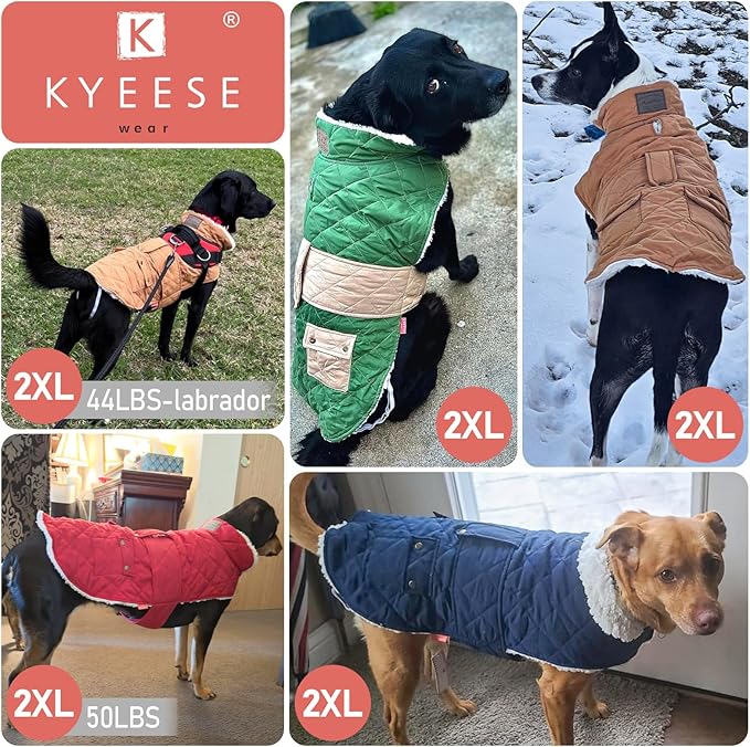KYEESE Dog Coat Warm Pet Winter Puffer Coat with Leash Hole Soft Dogs Jacket with Pocket Windproof Pet Sweater Waterproof Pets Clothes for Cold Weather Thick Dog Coats for Medium Dogs