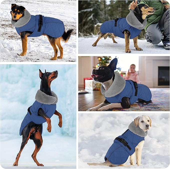 Dog Coat, Waterproof Dog Winter Jacket with Adjustable Buckle, Reflective Turtleneck Pet Snow Vest Warm Fleece Sweater for Small Medium Large Dogs - Blue, XL