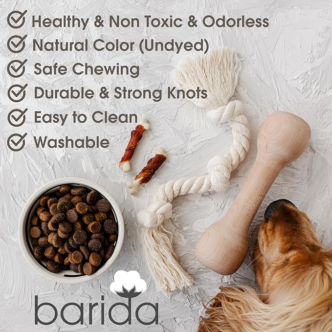 Barida Natural White Cotton Tough Dog Rope Toy. Non Toxic and Premium Rope Dog Tug Toy for Medium & Large Dogs.