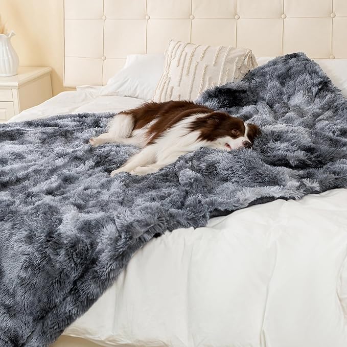 gogobunny Waterproof Dog Blanket for Large Dogs, Cats, Puppy, Reversible Faux Fur Pet Throw Blanket, Washable, Calming Furniture Protection for Sofa Bed (33x77 Inch (Pack of 1), Tie-dye Grey)