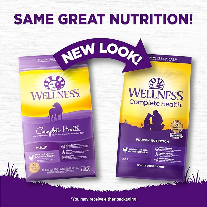 Wellness Complete Health Dry Dog Food, Wholesome Grains, Natural, Chicken & Oatmeal Recipe, (26-Pound Bag)