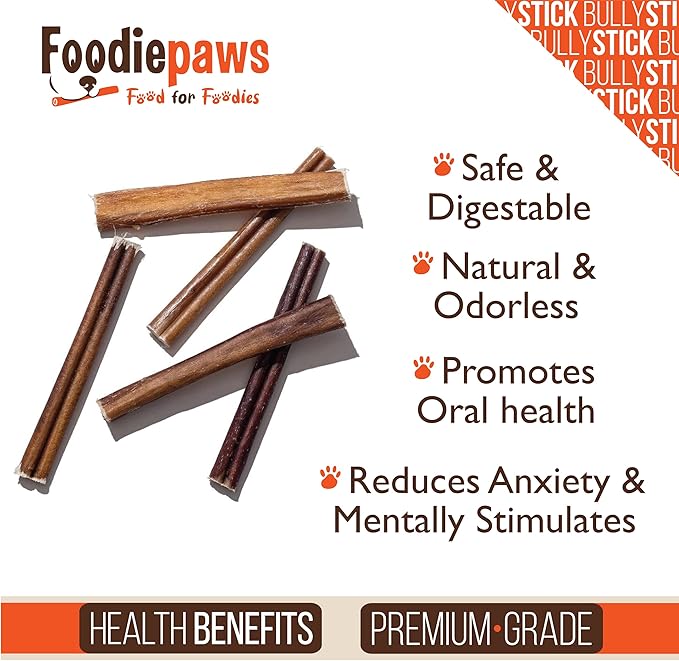 FOODIEPAWS 6 Inch Bully Sticks for Dogs, 10 Pack | All Natural, Grass-Fed Beef Pizzle | Single Ingredient, Rawhide-Free & Fully Digestible Dog Chews | Odor-Free, Long Lasting Treats for All Breeds