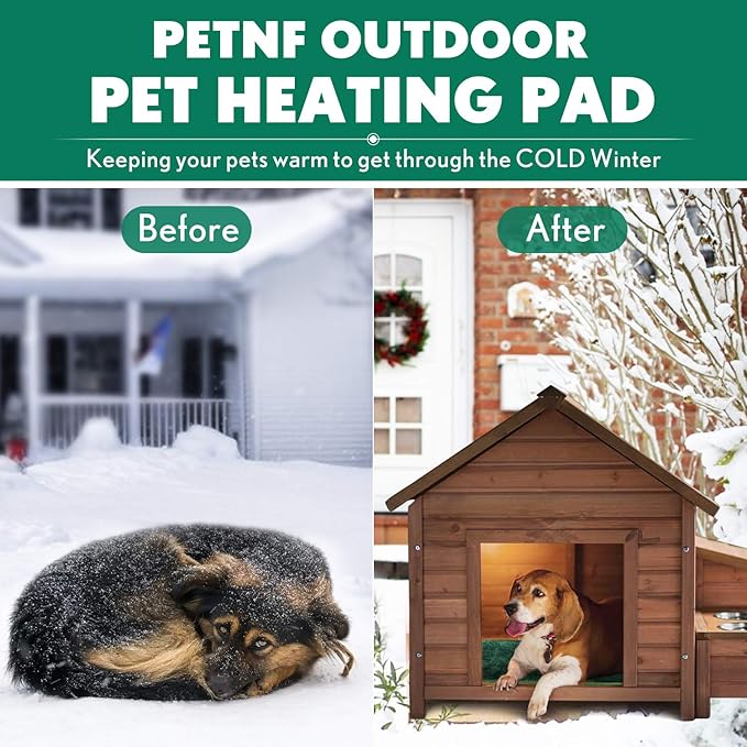 PETNF Outdoor Heated Pet Bed with Waterproof Cover,Pet Heating Pads for Dog,Soft Electric Blanket Auto Temperature Control,Heating Mat for Dog House Cabin Cot Doorway,Rescue Cats
